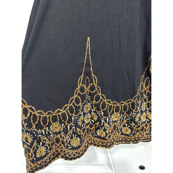 Assa USA Womens Boho Black Wide Leg Pants Decorated Embroidered Hem Sz S - Picture 4 of 8